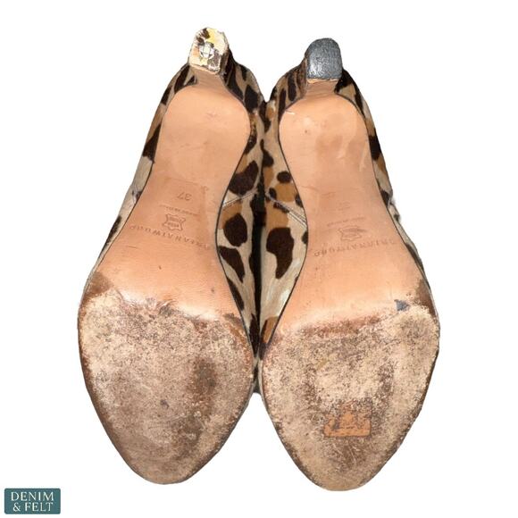 Brian Atwood Leopard Print Calf Hair Platform Ankle Booties Heels 37 Italy - Picture 10 of 12